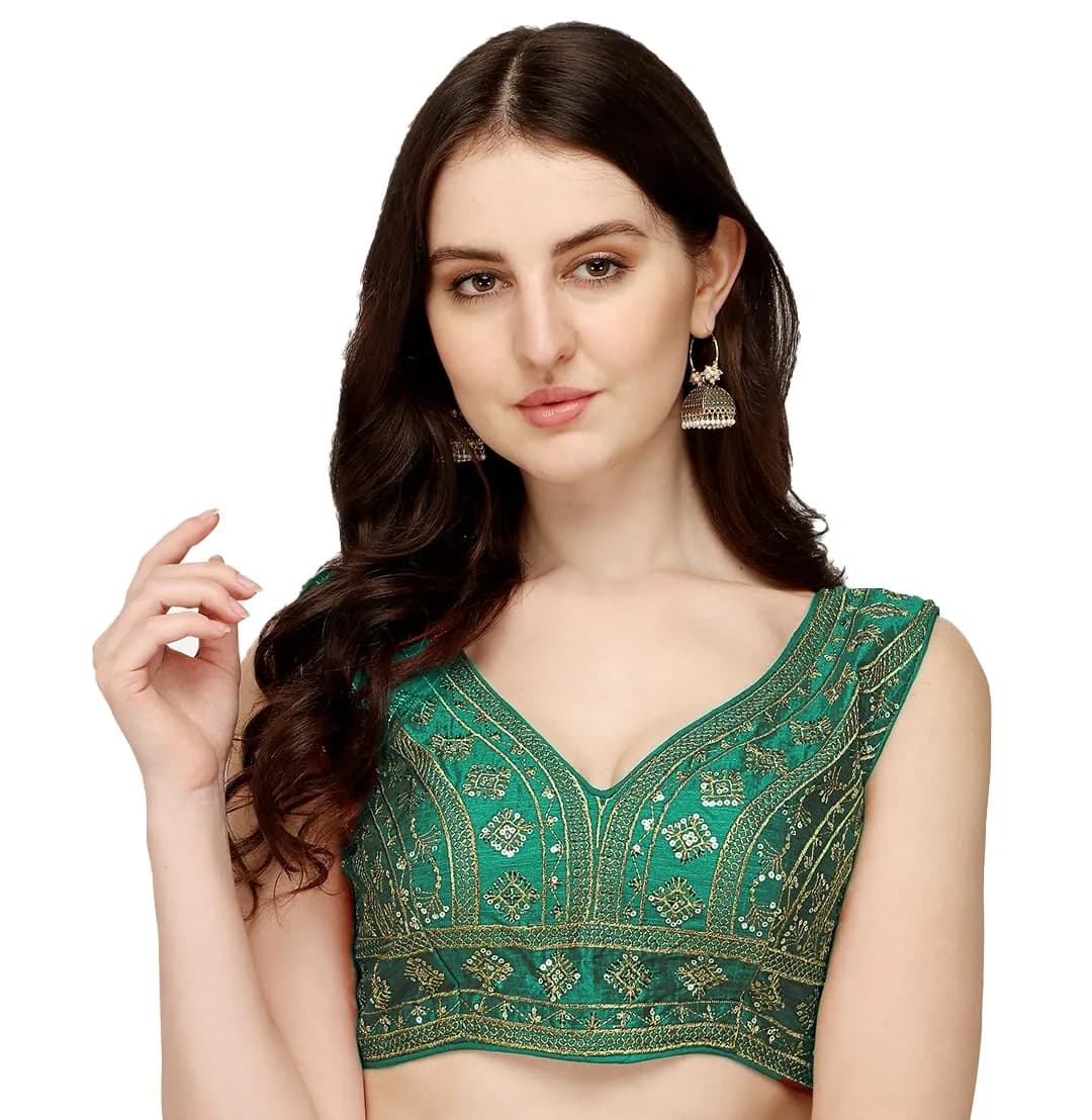 Pujia Mills Ladies Silk Sequin Sari Blouse V-Neck Padded 38 (100g) - main product image
