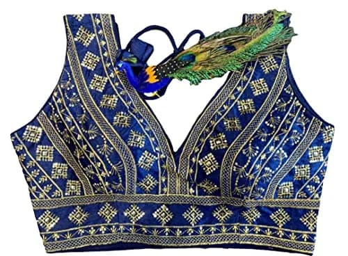 Pujia Mills Ladies Silk Sequin Sari Blouse V-Neck Padded 38 (100g) thumbnail 5