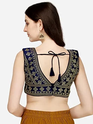 Pujia Mills Ladies Silk Sequin Sari Blouse V-Neck Padded 38 (100g) thumbnail 2
