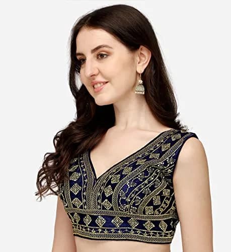 Pujia Mills Ladies Silk Sequin Sari Blouse V-Neck Padded 38 (100g) thumbnail 3