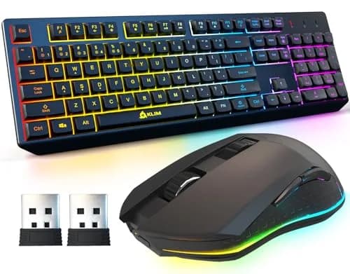 KLIM Chroma Wireless Gaming Keyboard and Mouse Bundle, US Layout, Backlit RGB | Dual-Dongle, Rechargeable, Durable thumbnail 1