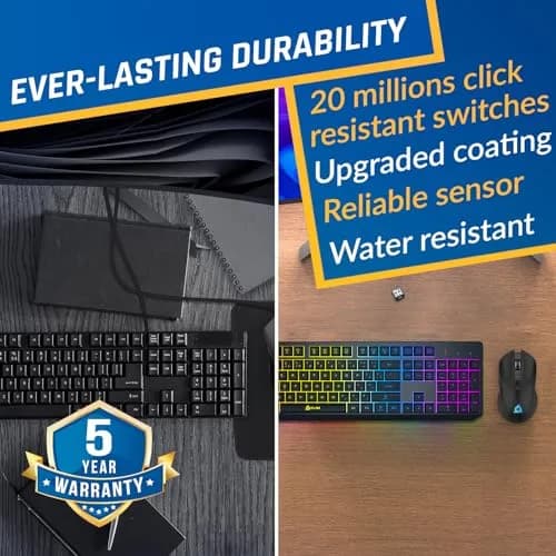 KLIM Chroma Wireless Gaming Keyboard and Mouse Bundle, US Layout, Backlit RGB | Dual-Dongle, Rechargeable, Durable thumbnail 4