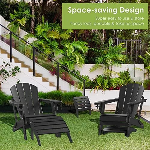 GREENVINES Adirondack Ottoman 18.5’’L x 19.7’’W x 13’’H | Waterproof HDPE Plastic Black thumbnail 4