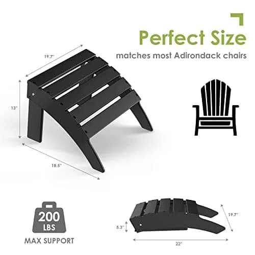 GREENVINES Adirondack Ottoman 18.5’’L x 19.7’’W x 13’’H | Waterproof HDPE Plastic Black thumbnail 2
