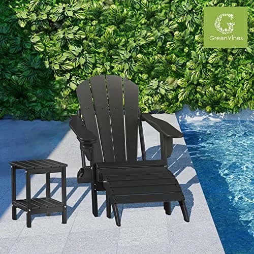 GREENVINES Adirondack Ottoman 18.5’’L x 19.7’’W x 13’’H | Waterproof HDPE Plastic Black thumbnail 3