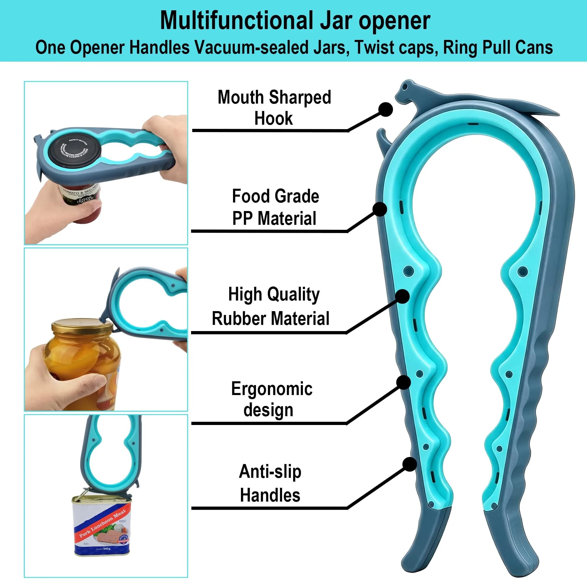 Otstar Jar Opener for Weak Hands | 5-in-1 Bottle & Jar Opener for Seniors & Arthritis thumbnail 2