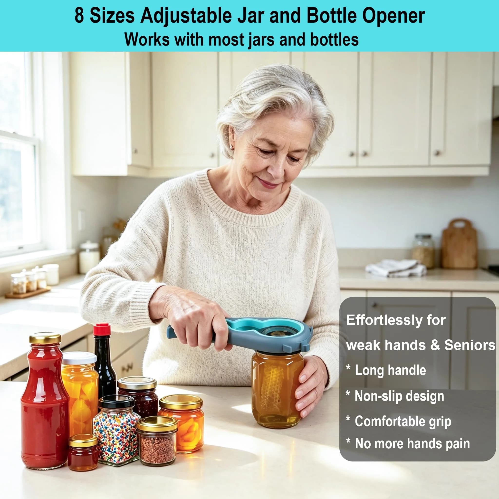 Otstar Jar Opener for Weak Hands | 5-in-1 Bottle & Jar Opener for Seniors & Arthritis thumbnail 3