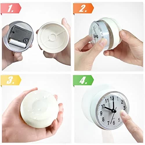 Betus Waterproof Bathroom Shower Clock with Large Suction Cup - Silent, Water Proof, Battery Operated Wall Clock for Toilet, Kitchen, Bedroom (White) | Easy Setup Analog Clock thumbnail 5