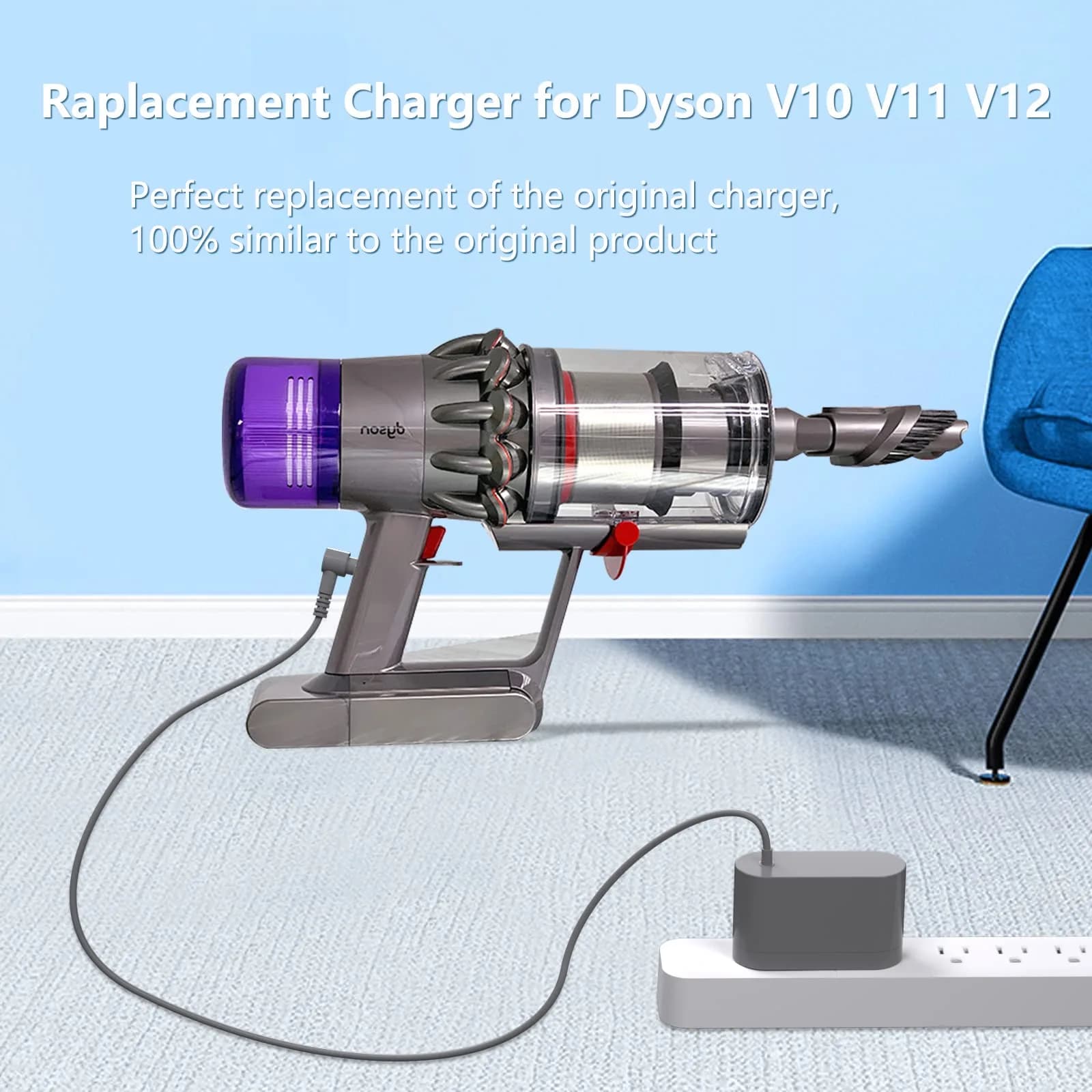 vhbw 30.45V 1.1A Vacuum Charger | 6ft Cord, ETL Certified, Compatible with Dyson V10-V15, SV12-SV22 - view 6