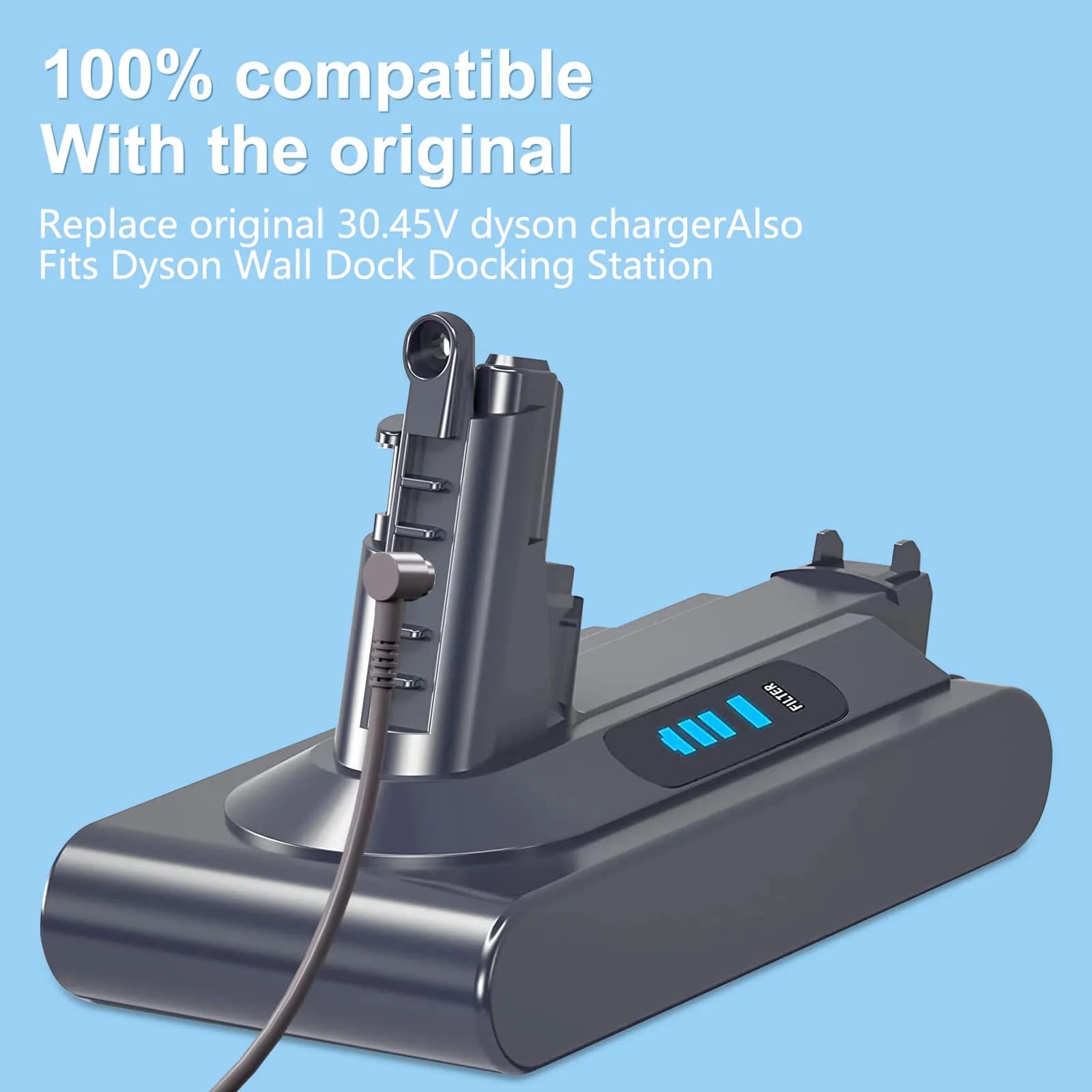 vhbw 30.45V 1.1A Vacuum Charger | 6ft Cord, ETL Certified, Compatible with Dyson V10-V15, SV12-SV22 - view 8