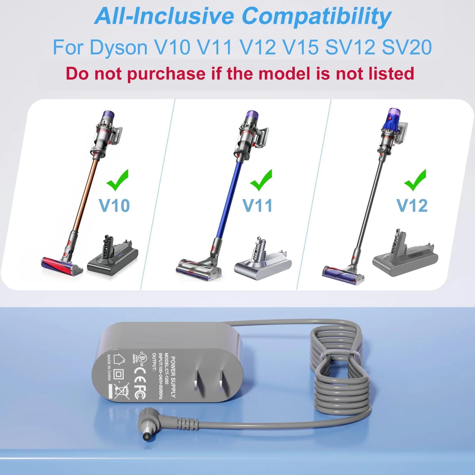 vhbw 30.45V 1.1A Vacuum Charger | 6ft Cord, ETL Certified, Compatible with Dyson V10-V15, SV12-SV22 - view 2