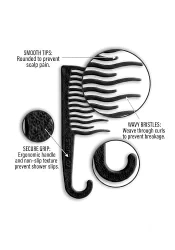 XO Curls Shower Detangling Hair Comb, Wide Tooth Comb, Gentle on Curly & Wavy Hair, 8 Inch x 3 Inch | Non-Slip Grip & Hook thumbnail 2