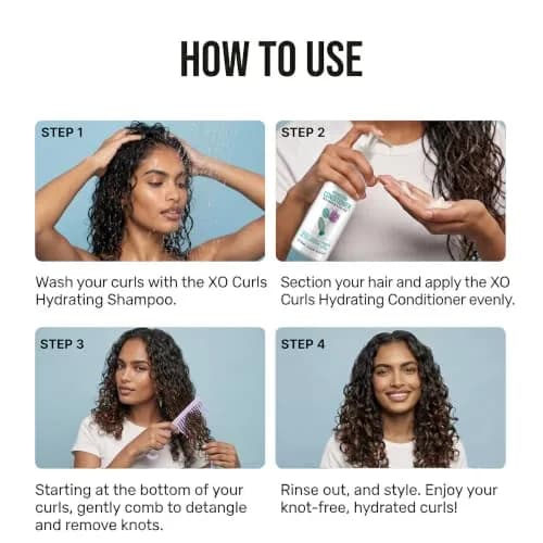XO Curls Shower Detangling Hair Comb, Wide Tooth Comb, Gentle on Curly & Wavy Hair, 8 Inch x 3 Inch | Non-Slip Grip & Hook thumbnail 3