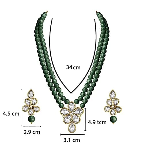 I Jewels Gold Plated Kundan & Pearl Studded Necklace Jewellery Set for Women (Green) | Traditional Indian Wedding Bollywood Style thumbnail 4