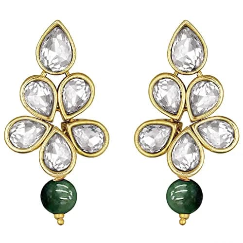 I Jewels Gold Plated Kundan & Pearl Studded Necklace Jewellery Set for Women (Green) | Traditional Indian Wedding Bollywood Style thumbnail 3