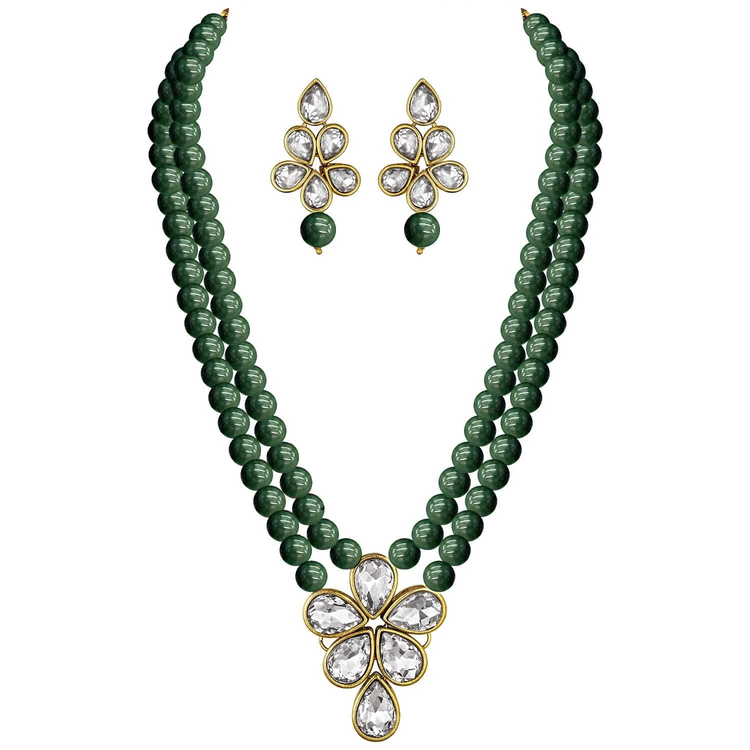 I Jewels Gold Plated Kundan & Pearl Studded Necklace Jewellery Set for Women (Green) | Traditional Indian Wedding Bollywood Style - main product image