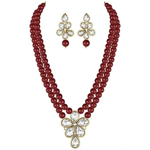 I Jewels Gold Plated Indian Wedding Necklace & Pearl Earrings Set | Ethnic Bridal Jewelry (34cm necklace, ML311M) thumbnail 1