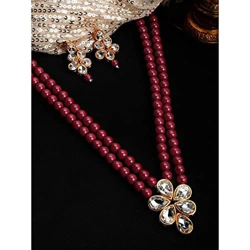 I Jewels Gold Plated Indian Wedding Necklace & Pearl Earrings Set | Ethnic Bridal Jewelry (34cm necklace, ML311M) thumbnail 4