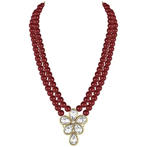 I Jewels Gold Plated Indian Wedding Necklace & Pearl Earrings Set | Ethnic Bridal Jewelry (34cm necklace, ML311M) thumbnail 5