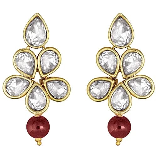 I Jewels Gold Plated Indian Wedding Necklace & Pearl Earrings Set | Ethnic Bridal Jewelry (34cm necklace, ML311M) thumbnail 6