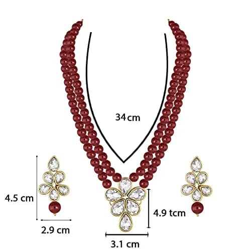 I Jewels Gold Plated Indian Wedding Necklace & Pearl Earrings Set | Ethnic Bridal Jewelry (34cm necklace, ML311M) thumbnail 7