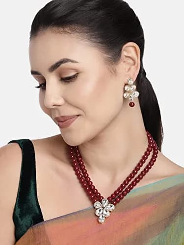I Jewels Gold Plated Indian Wedding Necklace & Pearl Earrings Set | Ethnic Bridal Jewelry (34cm necklace, ML311M) thumbnail 2