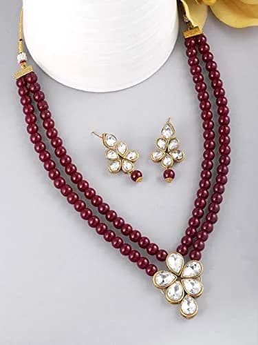 I Jewels Gold Plated Indian Wedding Necklace & Pearl Earrings Set | Ethnic Bridal Jewelry (34cm necklace, ML311M) thumbnail 3