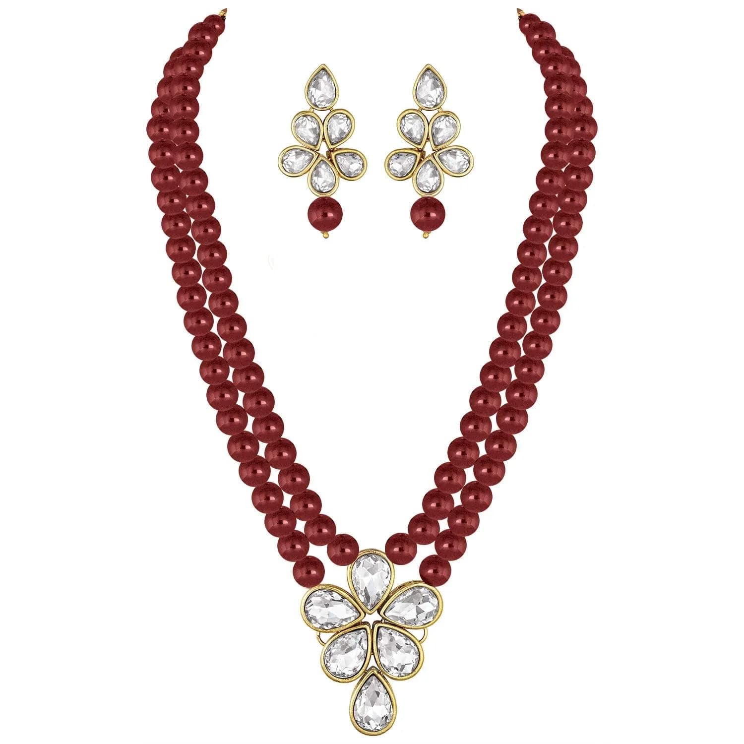 I Jewels Gold Plated Indian Wedding Necklace & Pearl Earrings Set | Ethnic Bridal Jewelry (34cm necklace, ML311M) - main product image