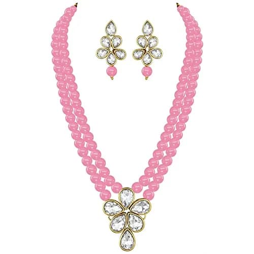 I Jewels Gold Plated Kundan & Pearl Studded Necklace Jewellery Set for Women (34cm Necklace, 4.5cm Earrings) | Authentic Indian Wedding Wear thumbnail 1