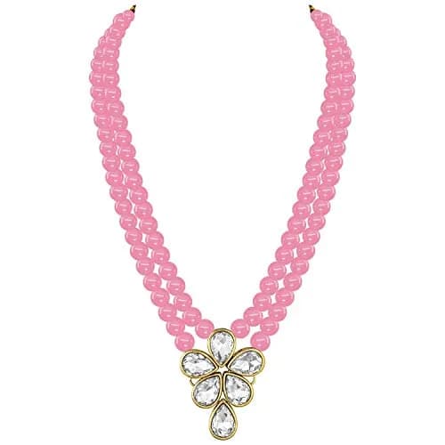 I Jewels Gold Plated Kundan & Pearl Studded Necklace Jewellery Set for Women (34cm Necklace, 4.5cm Earrings) | Authentic Indian Wedding Wear thumbnail 4