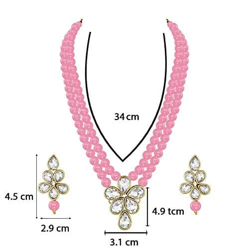 I Jewels Gold Plated Kundan & Pearl Studded Necklace Jewellery Set for Women (34cm Necklace, 4.5cm Earrings) | Authentic Indian Wedding Wear thumbnail 6