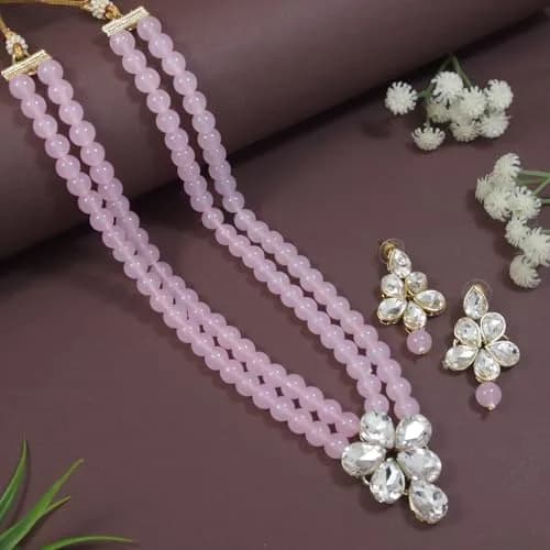 I Jewels Gold Plated Kundan & Pearl Studded Necklace Jewellery Set for Women (34cm Necklace, 4.5cm Earrings) | Authentic Indian Wedding Wear thumbnail 2