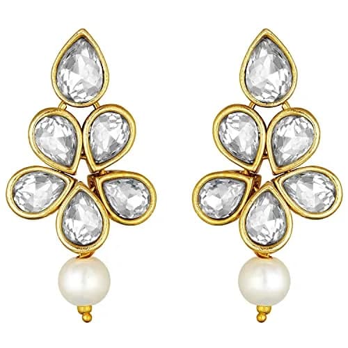I Jewels Gold Plated Kundan & Pearl Studded Necklace Jewellery Set for Women | 34cm Necklace, 4.5cm Earrings thumbnail 6