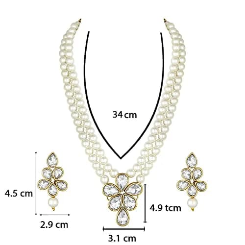 I Jewels Gold Plated Kundan & Pearl Studded Necklace Jewellery Set for Women | 34cm Necklace, 4.5cm Earrings thumbnail 7