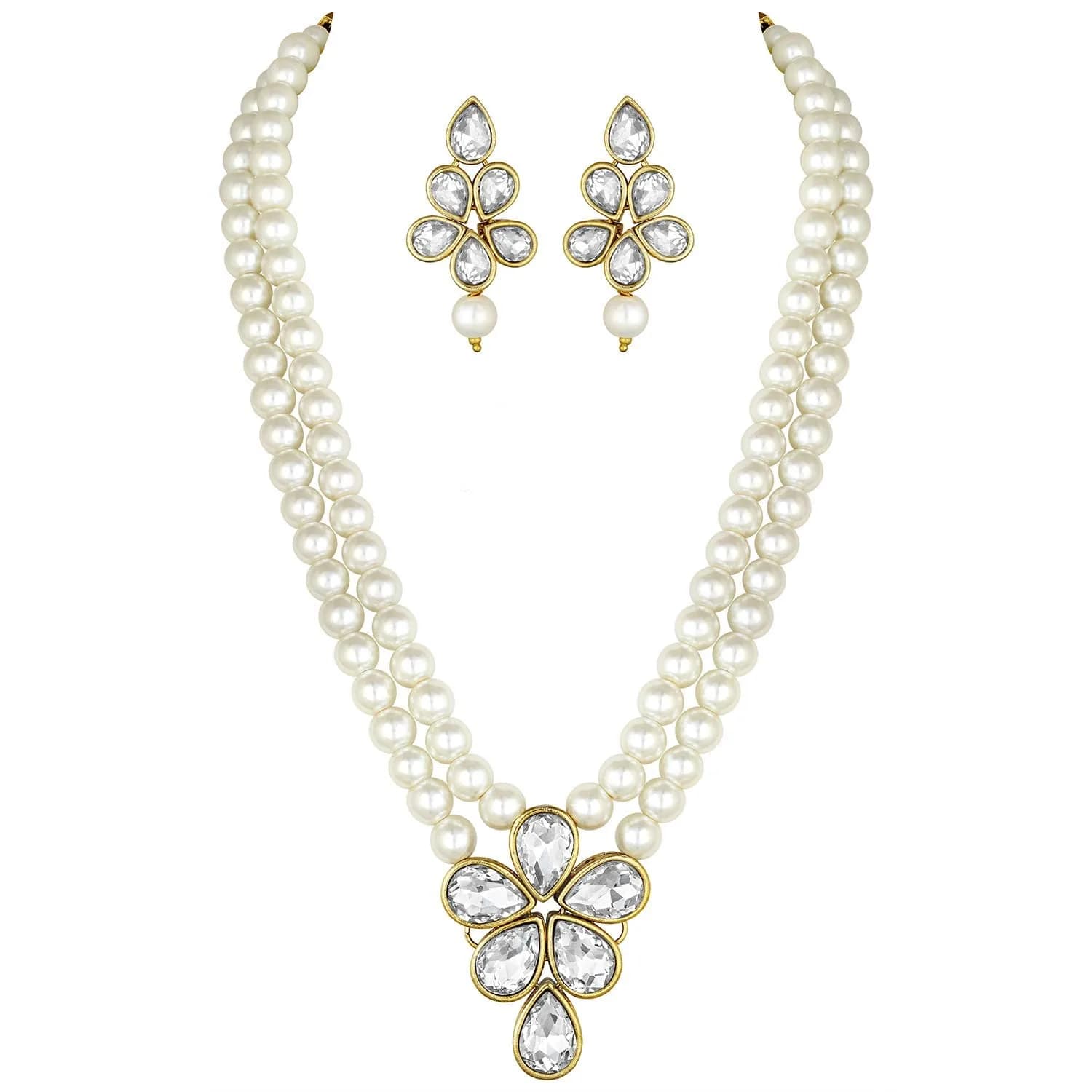 I Jewels Gold Plated Kundan & Pearl Studded Necklace Jewellery Set for Women | 34cm Necklace, 4.5cm Earrings
