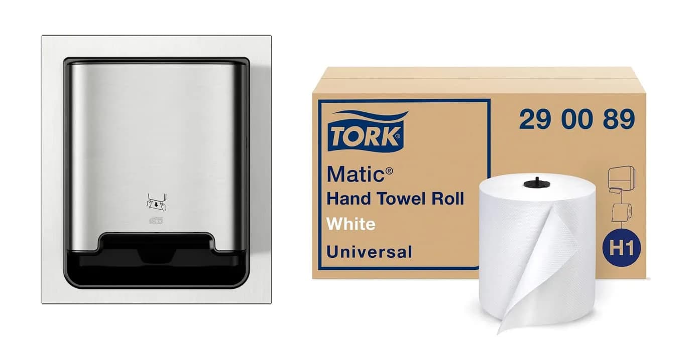 Tork Stainless Steel Image Line Paper Towel Dispenser with 6 Universal 1-Ply Rolls | 700 ft/roll, 1.5" Core - main product image