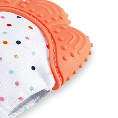 PandaEar Soothing Teething Mitten 2 Pack, Orange Pink | BPA-Free Silicone for Babies 0-12 Months thumbnail 4
