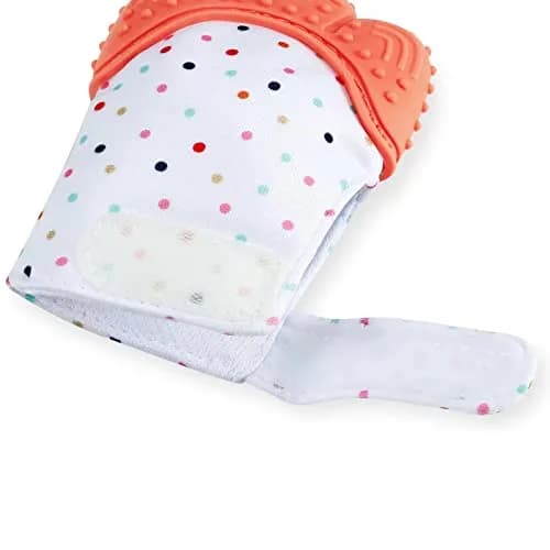 PandaEar Soothing Teething Mitten 2 Pack, Orange Pink | BPA-Free Silicone for Babies 0-12 Months thumbnail 5