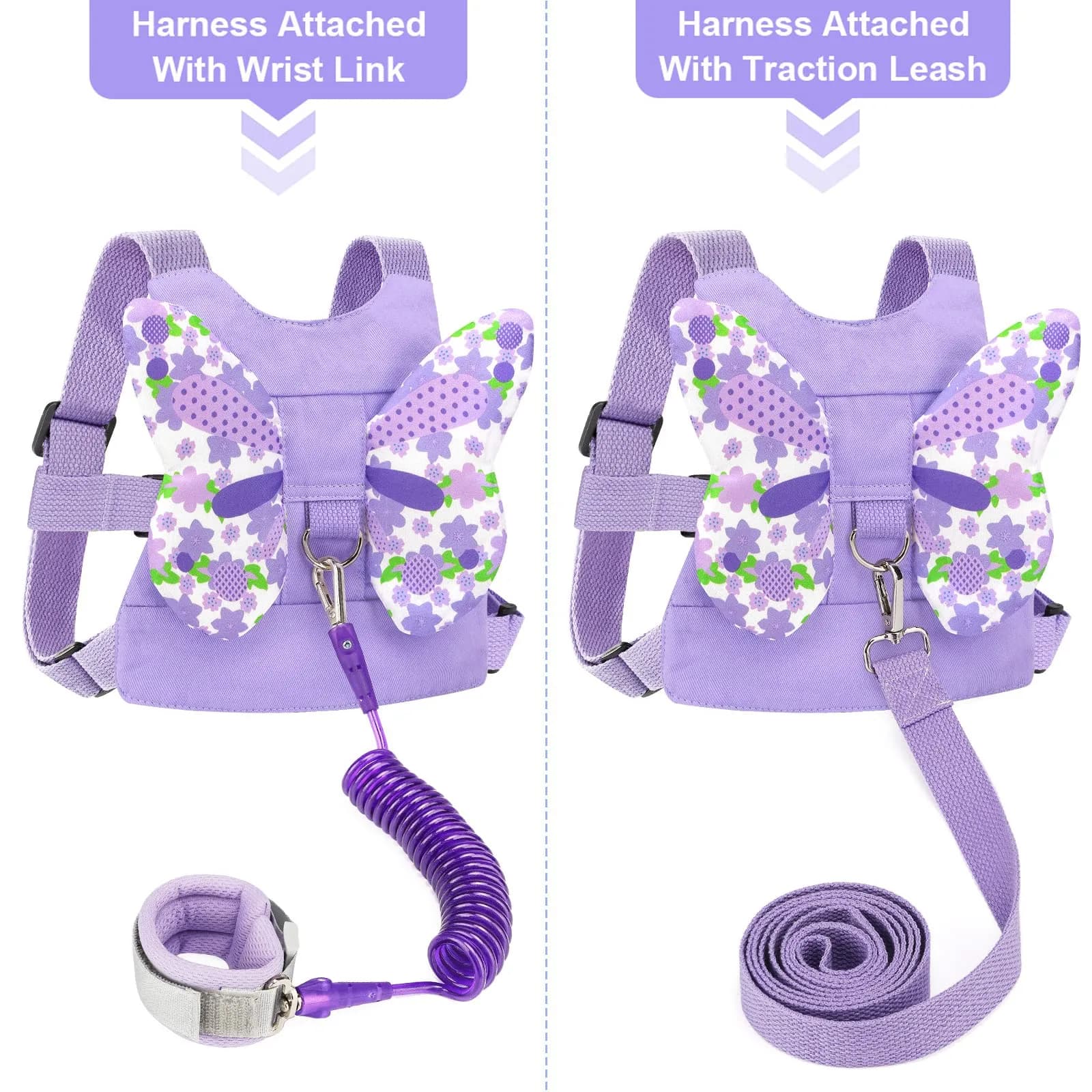 Accmor Butterfly Toddler Harness Leash with Anti-Lost Wrist Link, Purple, 1-5 Years | Secure Walking Assistant for Girls - view 3