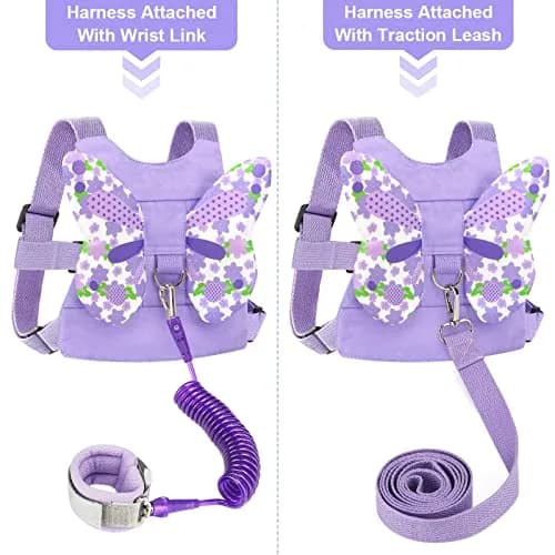 Accmor Butterfly Toddler Harness Leash with Anti-Lost Wrist Link, Purple, 1-5 Years | Secure Walking Assistant for Girls thumbnail 3