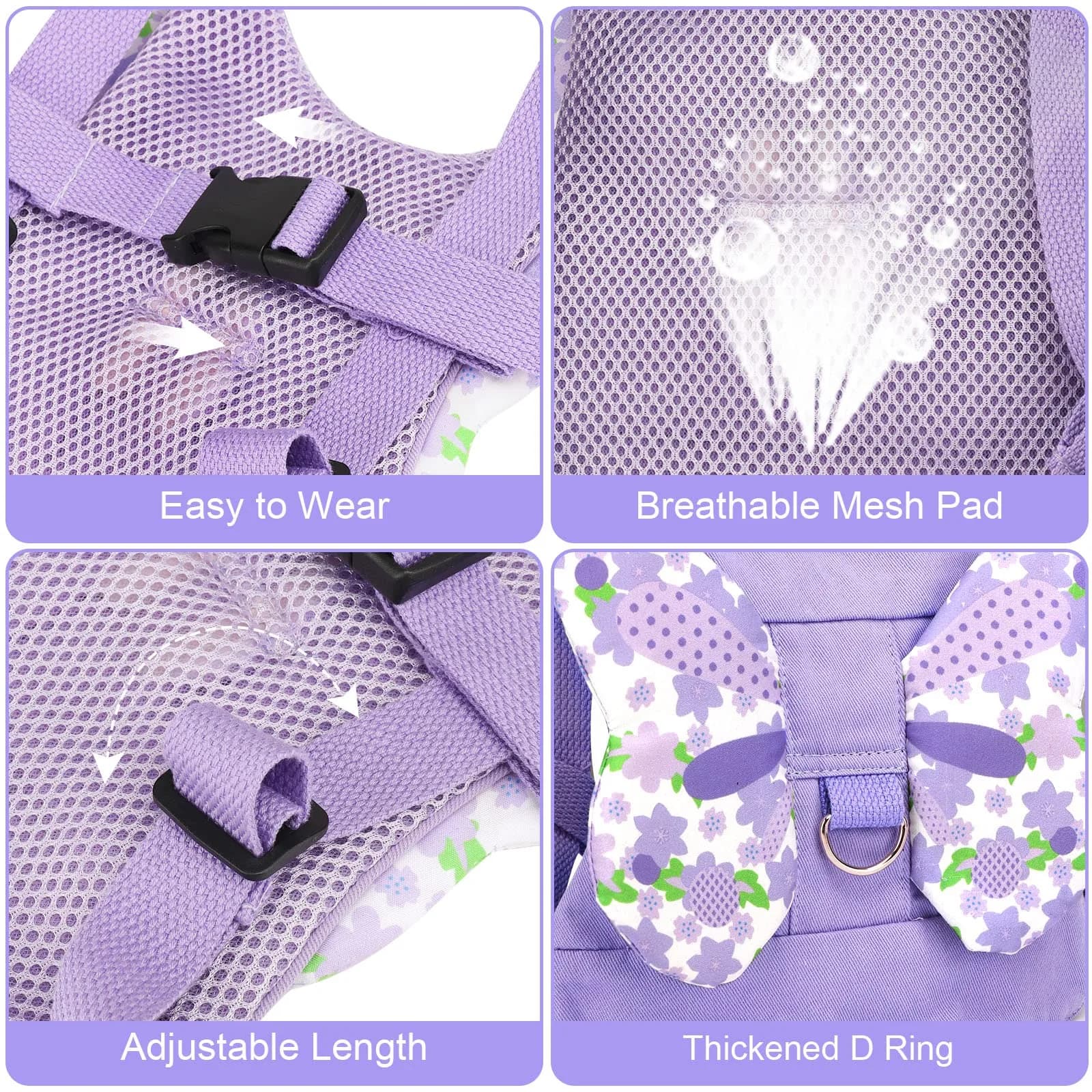 Accmor Butterfly Toddler Harness Leash with Anti-Lost Wrist Link, Purple, 1-5 Years | Secure Walking Assistant for Girls - view 4