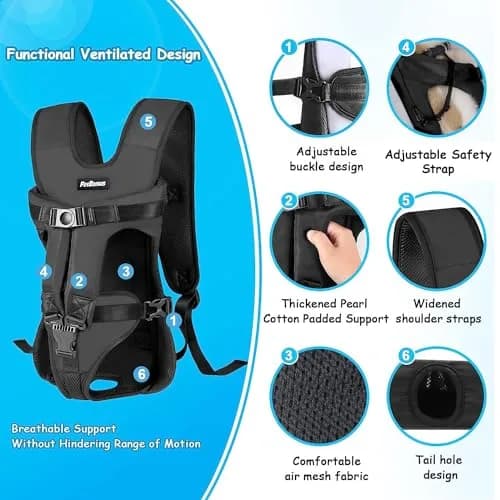 PetBonus Pet Front Dog Carrier Backpack, Legs Out Easy-Fit Puppy Chest Carrier for Small Dogs, Hands Free for Hiking, Cycling (Black, S) | 0.41 kg (0.9 lb) Carrier thumbnail 2