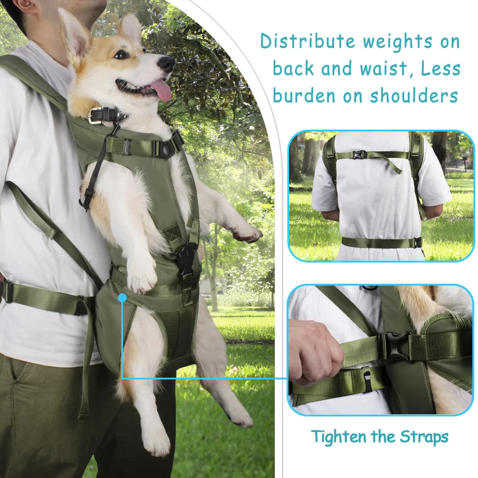 PetBonus Army Green X-Large Dog Carrier Backpack for Hands-Free Hiking and Travel - view 3