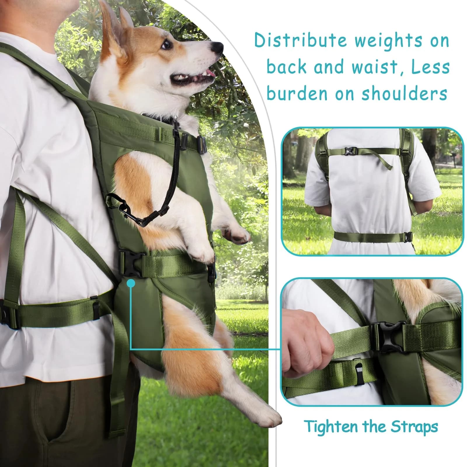 PetBonus Army Green Small Dog Carrier Backpack | Hands-Free Hiking Cycling Travel - view 3