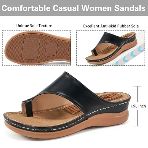 Aomigoct Womens Comfort Wedge Sandals 8.5 | Orthopedic & Non-Slip for All-Day Walks thumbnail 4