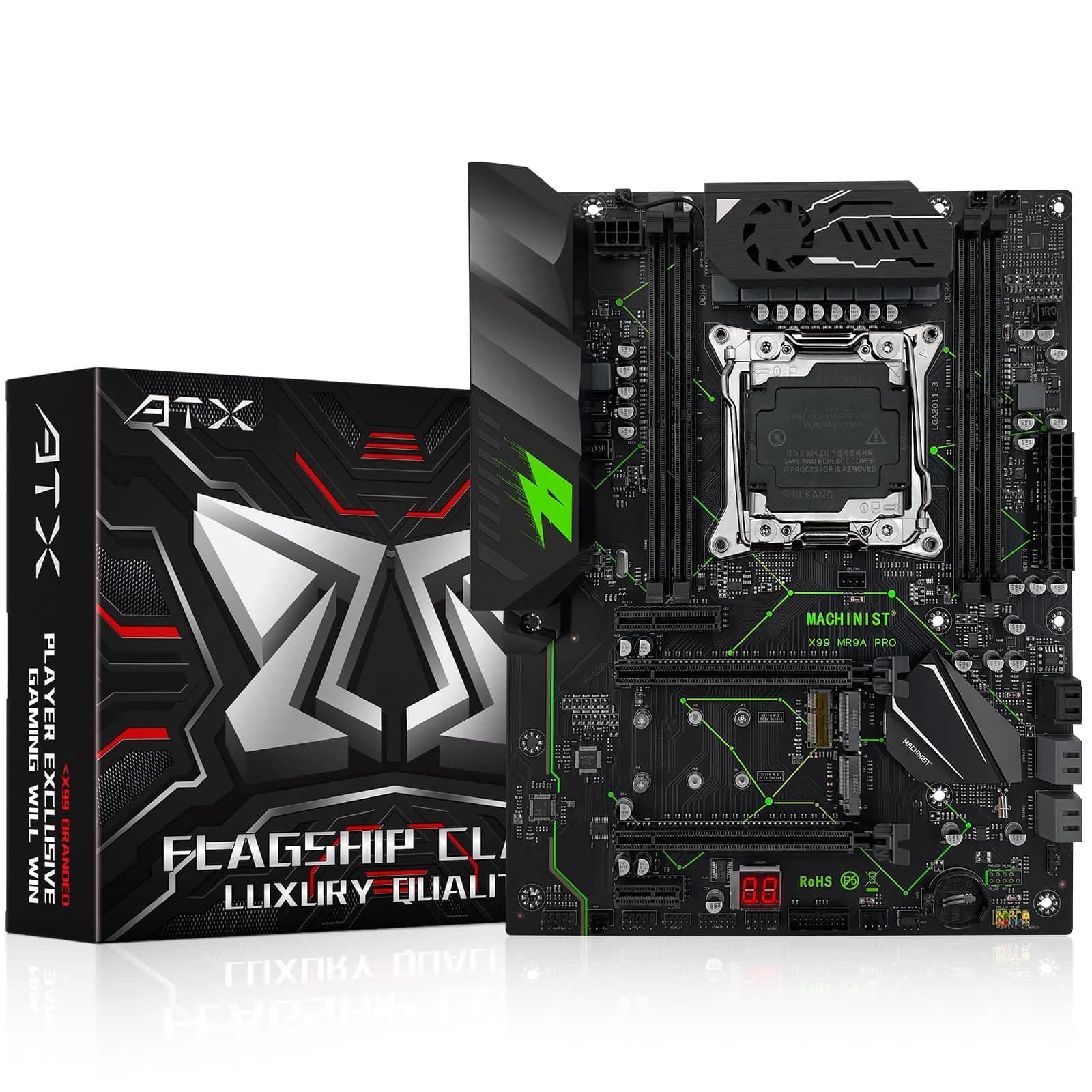 MACHINIST X99 MR9A PRO ATX Motherboard LGA 2011-3 DDR4 64GB Max 28.5cm x 22cm | Supports Intel Xeon E5 V3/V4 & Core i7 5th/6th Gen — MR9A PRO Green+ATX
