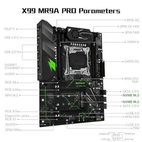 MACHINIST X99 MR9A PRO ATX Motherboard LGA 2011-3 DDR4 64GB Max 28.5cm x 22cm | Supports Intel Xeon E5 V3/V4 & Core i7 5th/6th Gen thumbnail 6