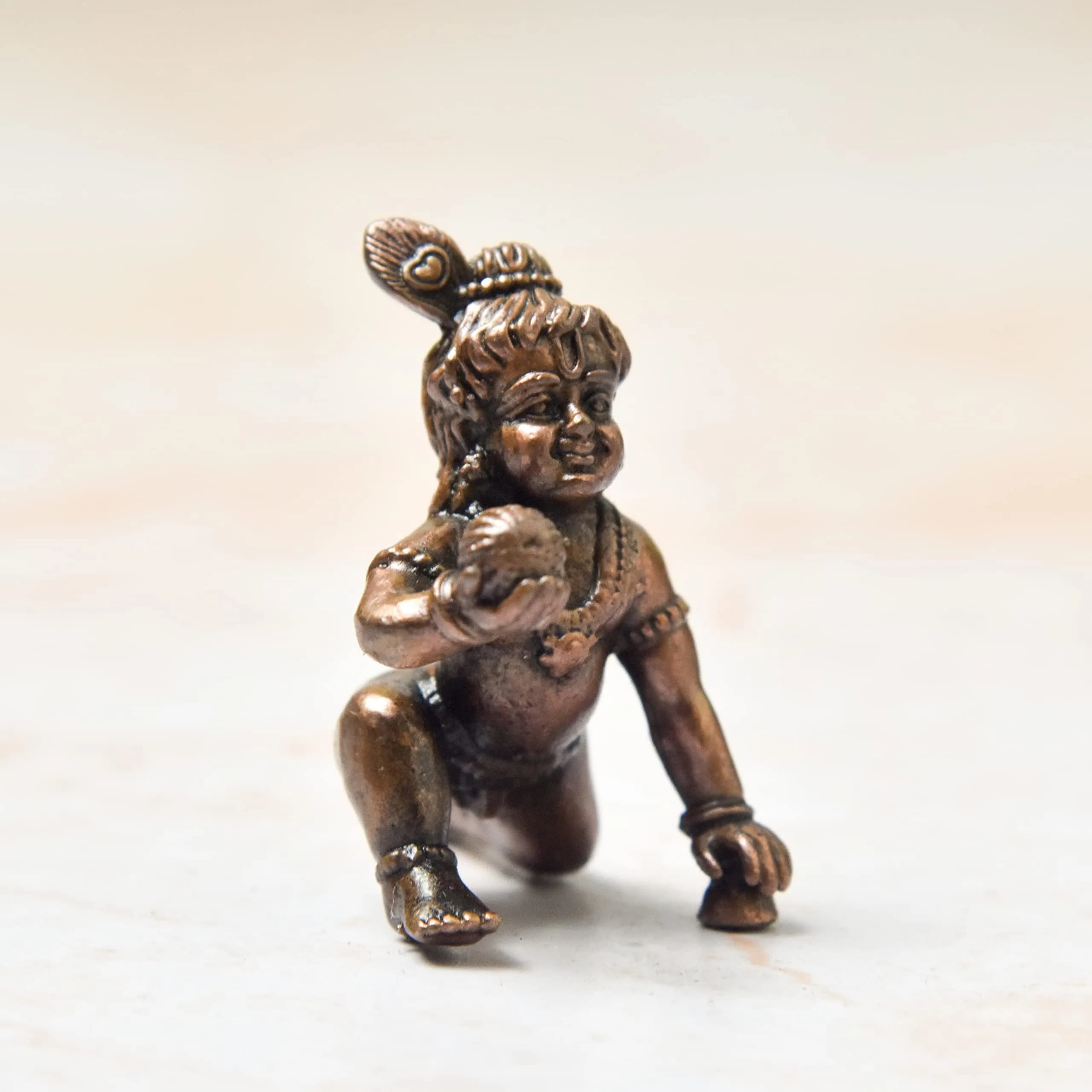 Copper Idols India - By Bhimonee Decor Handmade Copper Bal Krishna Idol 1.5 inches | Antique Patina Finish — Copper, Patina Antique Finish