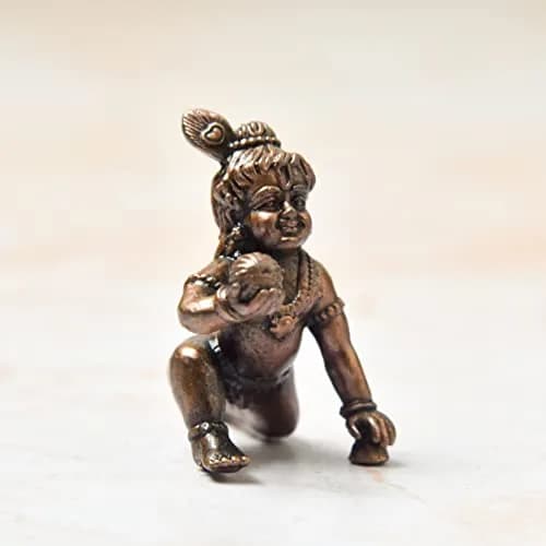 Copper Idols India - By Bhimonee Decor Handmade Copper Bal Krishna Idol 1.5 inches | Antique Patina Finish thumbnail 1