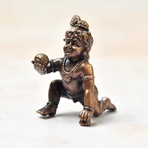 Copper Idols India - By Bhimonee Decor Handmade Copper Bal Krishna Idol 1.5 inches | Antique Patina Finish thumbnail 4